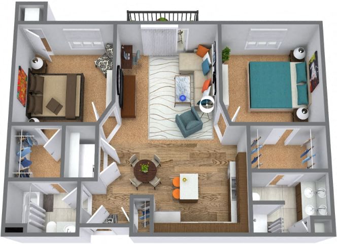 Floor plan for 2 beds, 2 baths, 1002 sqft